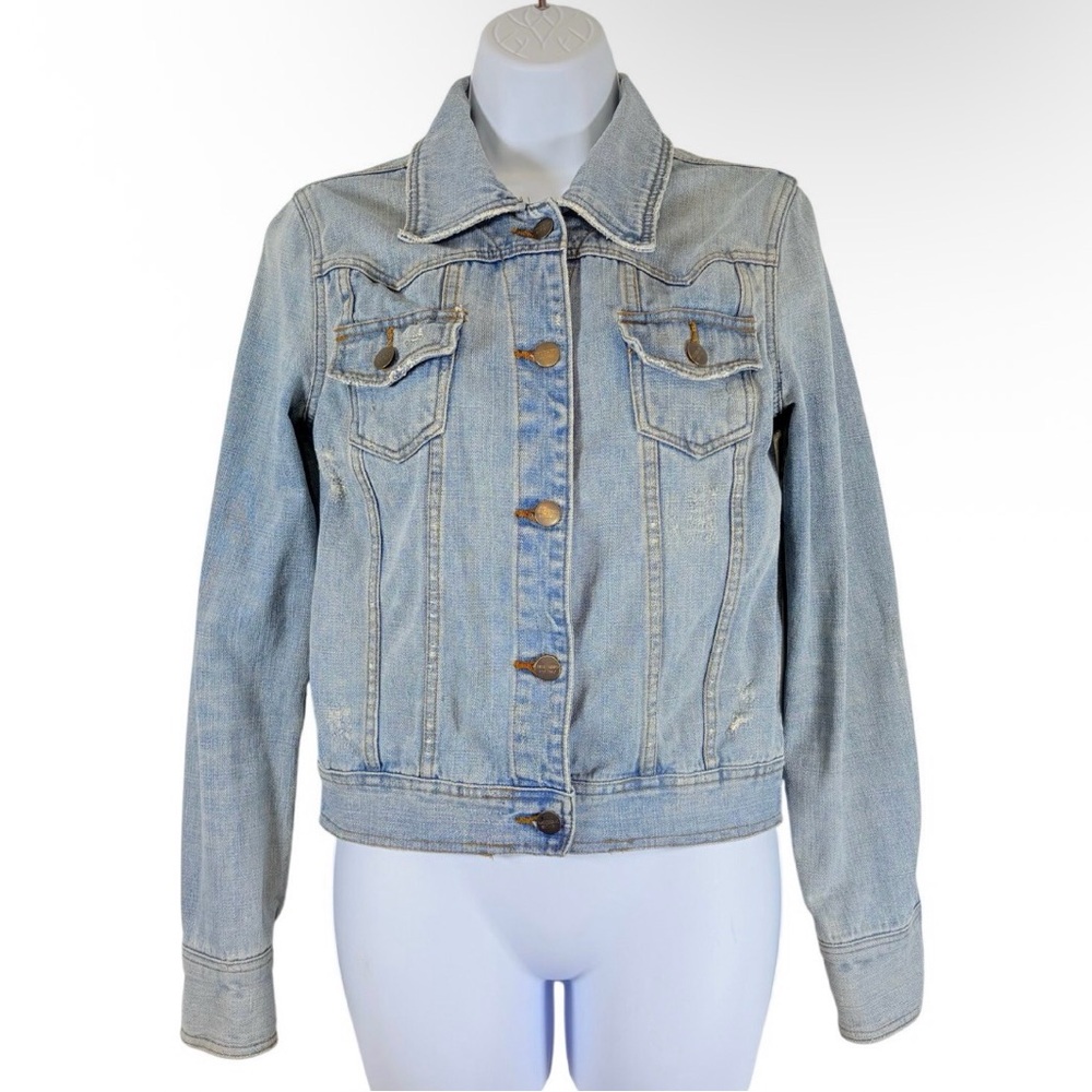 Mossimo Denim Distressed Light Wash Jean Jacket Women’s Medium Cropped Trucker